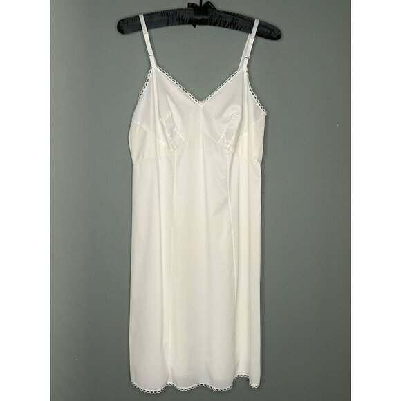 VTG 1960s Von Raalte Nylon Slip Dress Ivory V-Neck Sleeveless Mini Ruffle Trim - Picture 1 of 10
